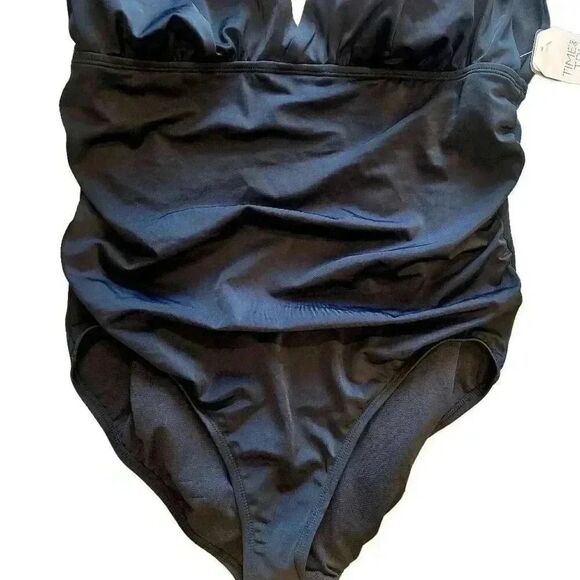 Time & Tru Women's Black Poly/Spandex Slimming Full Seat Coverage One Piece Swim - Picture 5 of 11